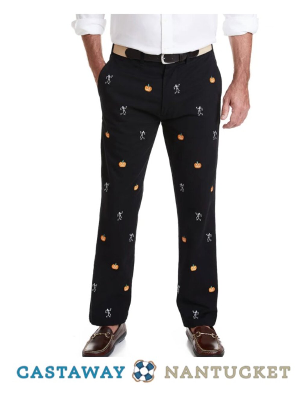 Harbor Pant Stretch Twill Black with Skeleton & Jack O'Lantern Size 35x29